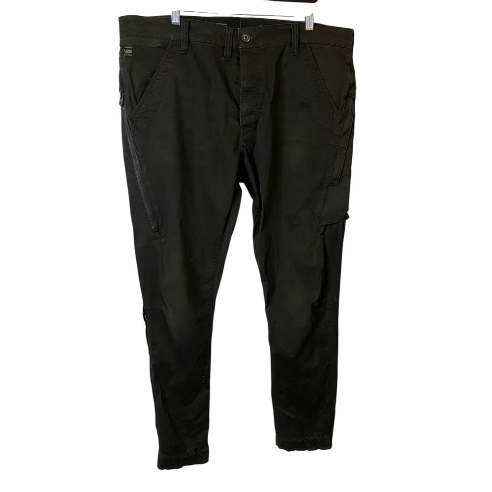 G-Star Raw Mens Cargo Slim Black Jeans 38x34 Adjustable Cuff Button Fly